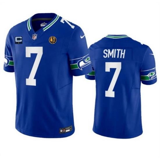 Men Seattle Seahawks 7 Geno Smith Blue 2023 F U S E  Throwback With 1 Star C Patch And John Madden Patch Vapor Limited Stitched Football Jersey