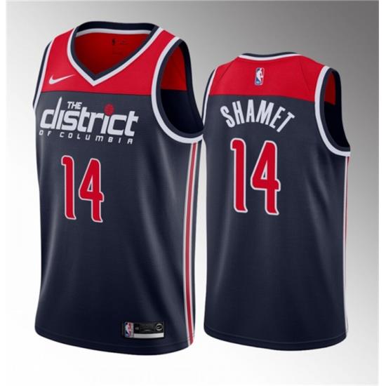 Men Washington Wizards 14 Landry Shamet Navy Statement Edition Stitched Jersey