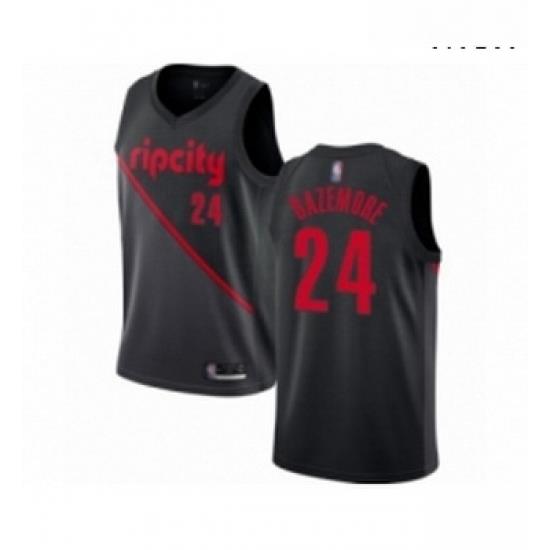 Mens Portland Trail Blazers 24 Kent Bazemore Authentic Black Basketball Jersey 2018 19 City Edition