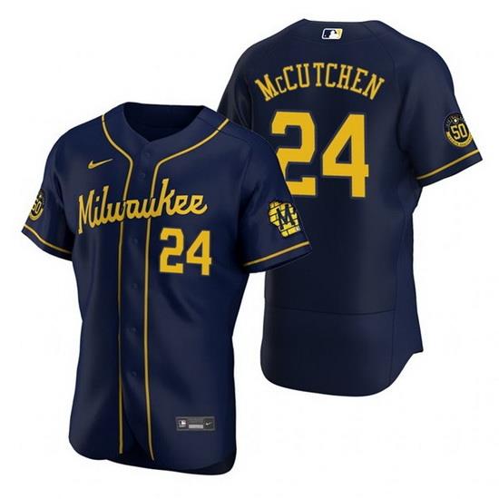 Men MilWaukee BreWers 24 AndreW McCutchen Navy Flex Base Stitched MLB jersey