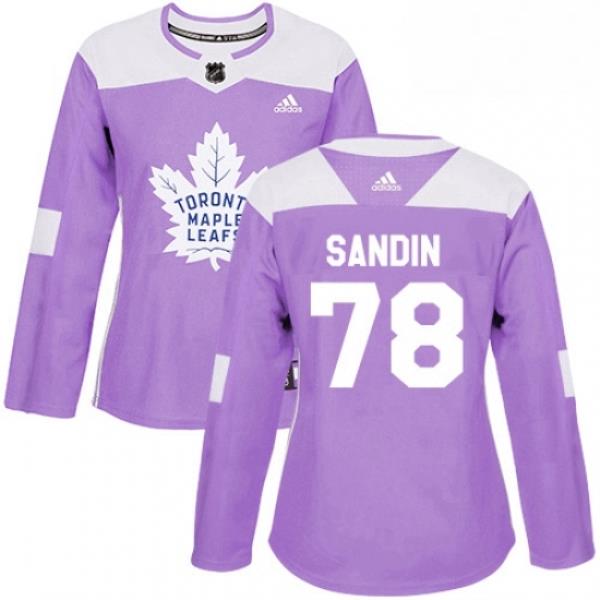 Womens Adidas Toronto Maple Leafs 78 Rasmus Sandin Authentic Purple Fights Cancer Practice NHL Jersey