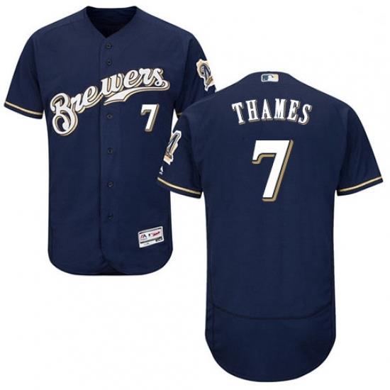 Mens Majestic MilWaukee BreWers 7 Eric Thames Navy Blue Flexbase Authentic Collection MLB Jersey