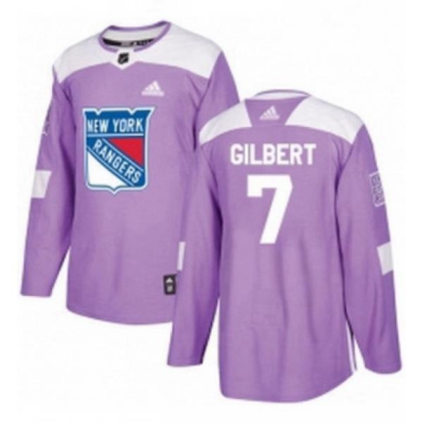 Mens Adidas New York Rangers 7 Rod Gilbert Authentic Purple Fights Cancer Practice NHL Jersey