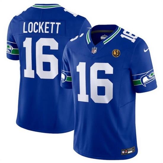 Men Seattle Seahawks 16 Tyler Lockett Royal 2023 F U S E  Throwback With John Madden Patch Vapor Limited Stitched Football Jersey