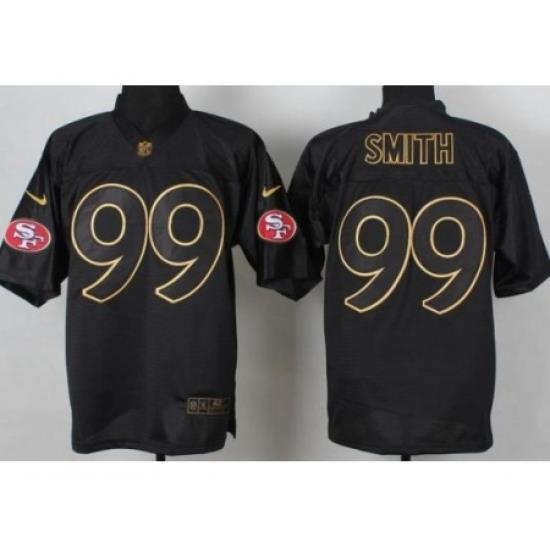 Nike San Francisco 49ers 99 Aldon Smith Black Elite PRO Gold Lettering Fashion NFL Jersey