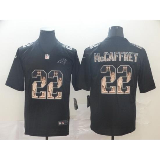 Panthers 22 Christian McCaffrey Black Statue Of Liberty Limited Jersey