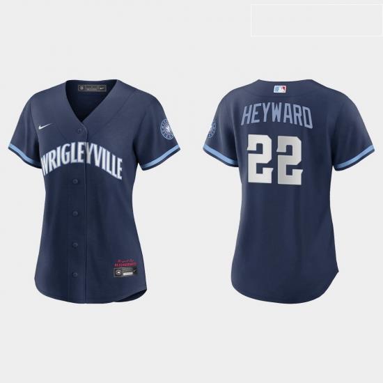 Chicago Cubs 22 Jason HeyWard Women Nike 2021 City Connect Navy MLB Jersey