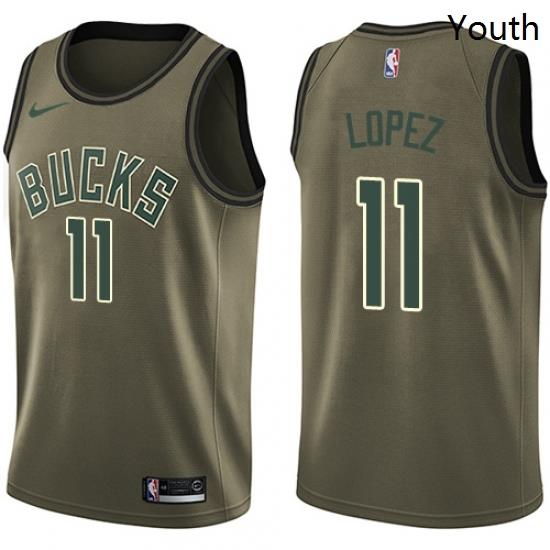 Youth Nike Milwaukee Bucks 11 Brook Lopez Swingman Green Salute to Service NBA Jersey