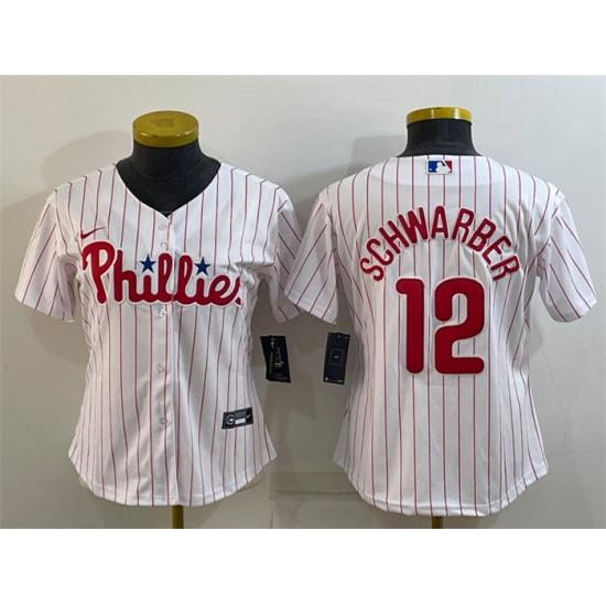 Women Philadelphia Phillies 12 Kyle SchWarber White Stitched Baseball Jersey