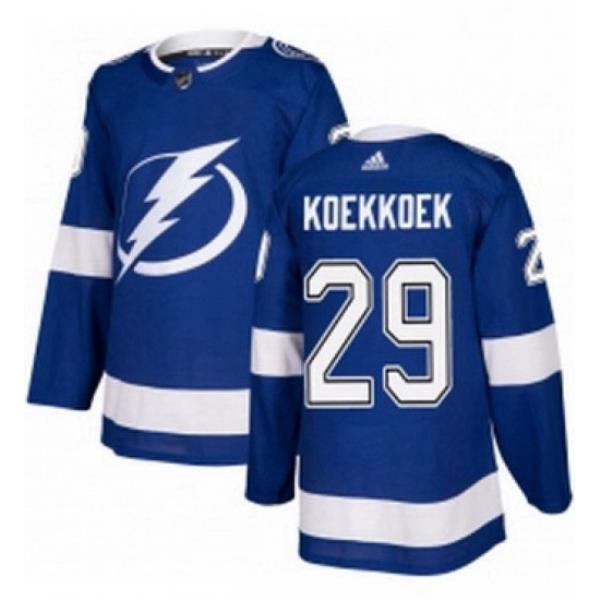 Mens Adidas Tampa Bay Lightning 29 Slater Koekkoek Premier Royal Blue Home NHL Jersey