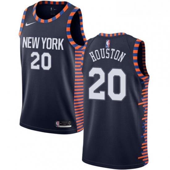 Mens Nike New York Knicks 20 Allan Houston Swingman Navy Blue NBA Jersey 2018 19 City Edition