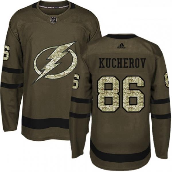 Youth Adidas Tampa Bay Lightning 86 Nikita Kucherov Authentic Green Salute to Service NHL Jersey