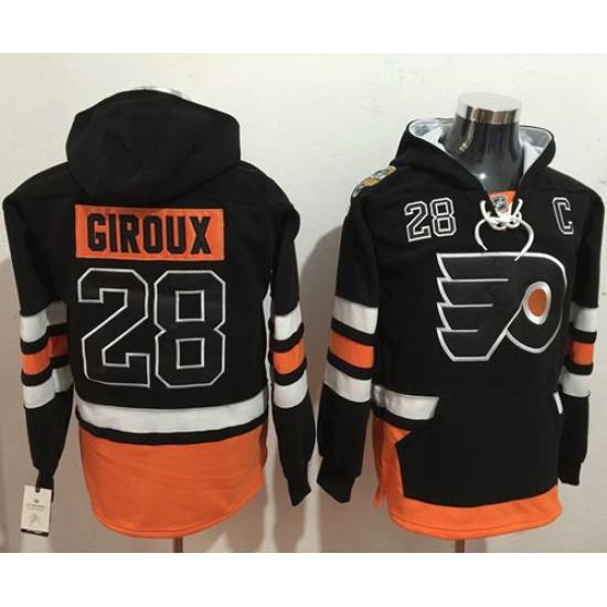 Men Philadelphia Flyers 28 Claude Giroux Black Name  26 Number Pullover NHL Hoodie