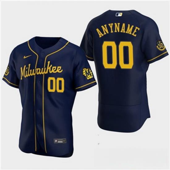 Men Women youth Custom Milwaukee Brewers Custom 50th Anniversary 2020 Navy Flexbase Jersey