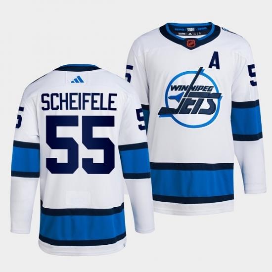 Men Winnipeg Jets 55 Mark Scheifele White 2022 Reverse Retro Stitched Jersey