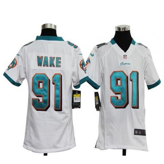 Nike Dolphins #91 Cameron Wake White Youth Stitched NFL Elite Jersey