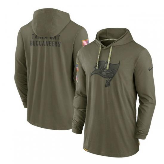 Men Tampa Bay Buccaneers 2022 Olive Salute To Service Tonal Pullover Hoodie