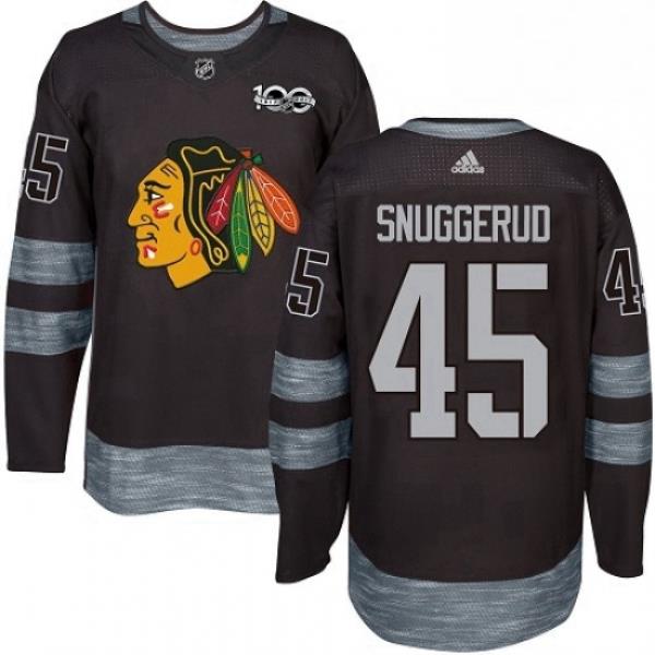 Mens Adidas Chicago Blackhawks 45 Luc Snuggerud Authentic Black 1917 2017 100th Anniversary NHL Jersey