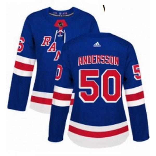 Womens Adidas New York Rangers 50 Lias Andersson Authentic Royal Blue Home NHL Jersey