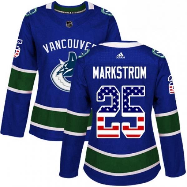 Womens Adidas Vancouver Canucks 25 Jacob Markstrom Authentic Blue USA Flag Fashion NHL Jersey