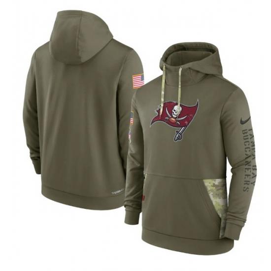 Men Tampa Bay Buccaneers 2022 Olive Salute To Service Therma Performance Pullover Hoodie