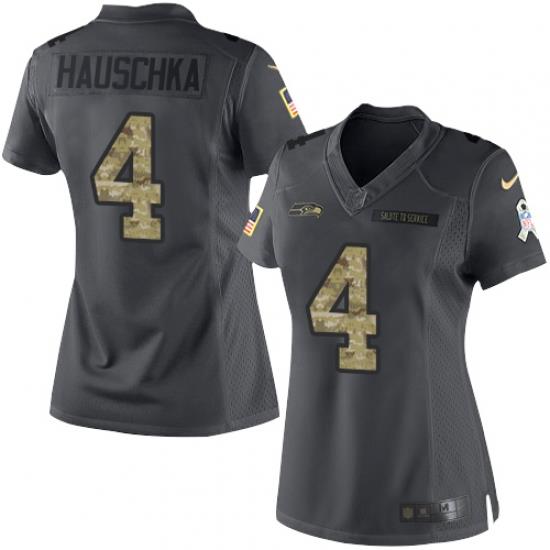 Nike Seahawks #4 Steven Hauschka Black Womens Stitched NFL Limited 2016 Salute to Service Jersey
