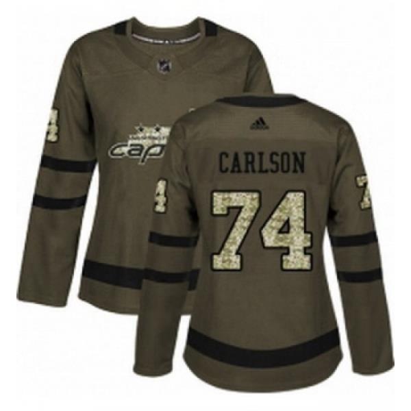 Womens Adidas Washington Capitals 74 John Carlson Authentic Green Salute to Service NHL Jersey