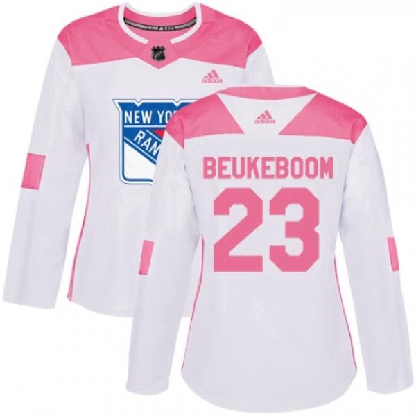 Womens Adidas New York Rangers 23 Jeff Beukeboom Authentic WhitePink Fashion NHL Jersey
