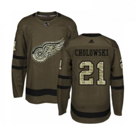 Mens Adidas Detroit Red Wings 21 Dennis Cholowski Authentic Green Salute to Service NHL Jersey