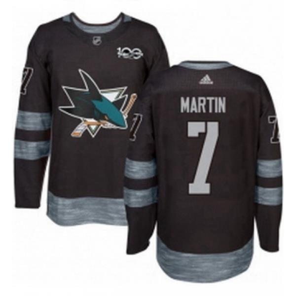 Mens Adidas San Jose Sharks 7 Paul Martin Premier Black 1917 2017 100th Anniversary NHL Jersey