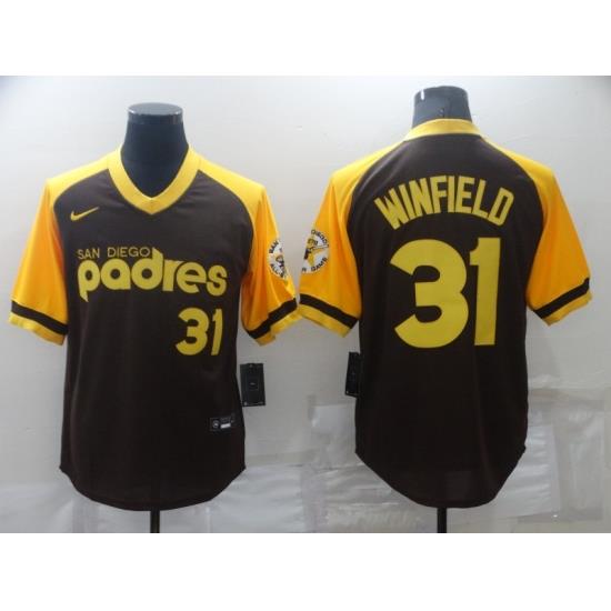 Men's San Diego Padres #31 Dave Winfield Brown Cooperstown Collection Stitched Throwback Jersey