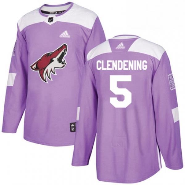 Youth Adidas Arizona Coyotes 5 Adam Clendening Authentic Purple Fights Cancer Practice NHL Jersey