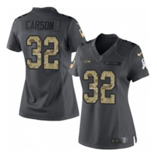 Womens Nike Seattle Seahawks 32 Chris Carson Limited Black 2016 Salute to Service NFL Jersey