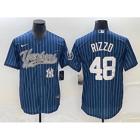 Men NeW York Yankees 48 Anthony Rizzo Navy With Patch Cool Base Stitched Baseball Jersey