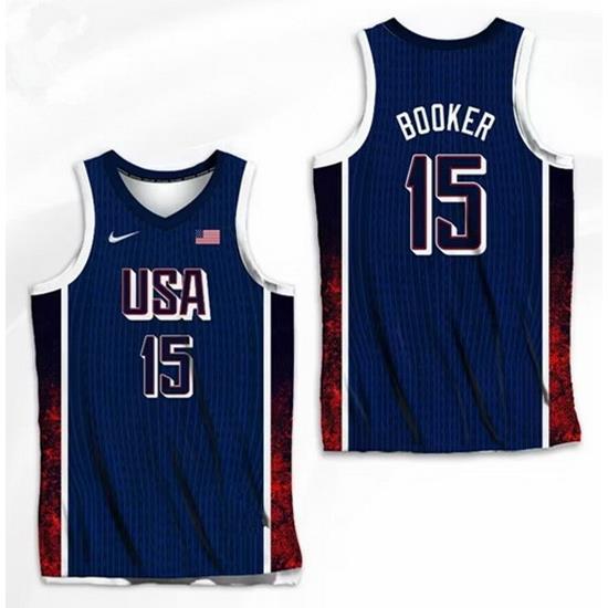 Men USA Active Player Custom Navy Blue 2024 Olympics Stitched Basketball Jersey