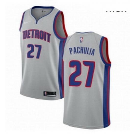 Mens Nike Detroit Pistons 27 Zaza Pachulia Swingman Silver NBA Jersey Statement Edition