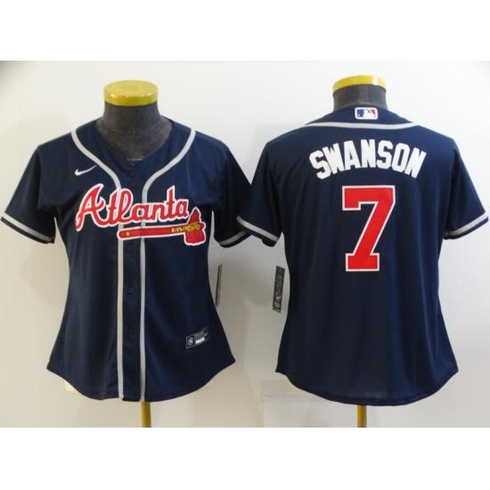 Women Navy Atlanta Braves 7 Dansby SWanson Cool Base MLB Stitched Jersey