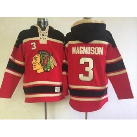 Chicago Blackhawks #3 Keith Magnuson Red Lace-Up NHL Jersey Hoodie