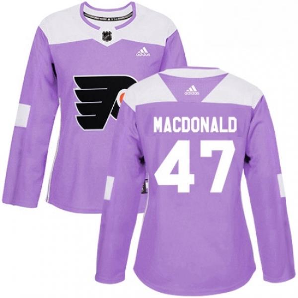 Womens Adidas Philadelphia Flyers 47 Andrew MacDonald Authentic Purple Fights Cancer Practice NHL Jersey