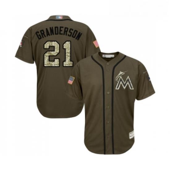 Youth Miami Marlins 21 Curtis Granderson Authentic Green Salute to Service Baseball Jersey
