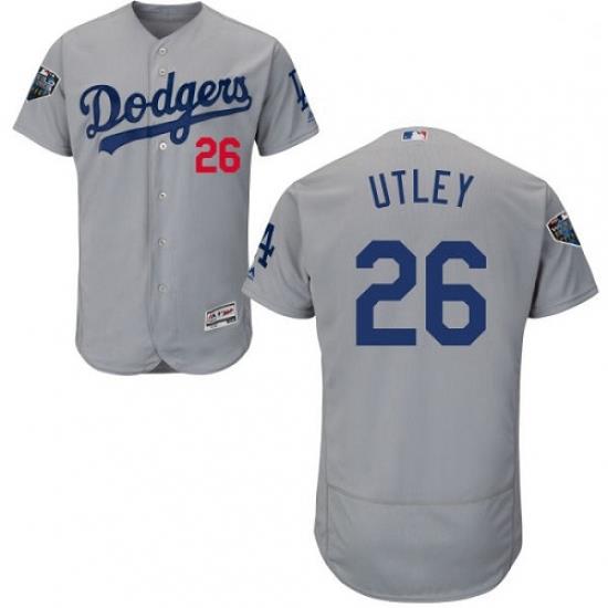 Mens Majestic Los Angeles Dodgers 26 Chase Utley Gray Alternate Flex Base Authentic Collection 2018 World Series Jersey