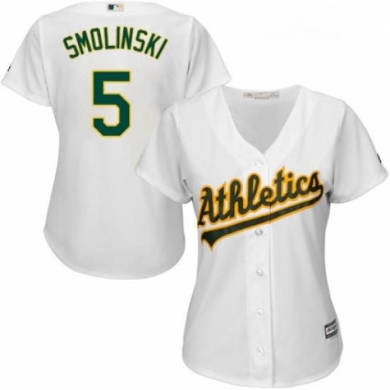 Womens Majestic Oakland Athletics 5 Jake Smolinski Replica White Home Cool Base MLB Jersey