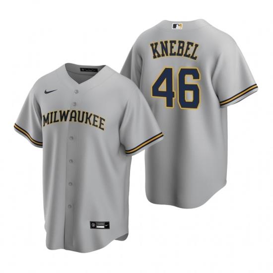 Mens Nike MilWaukee BreWers 46 Corey Knebel Gray Road Stitched Baseball Jersey