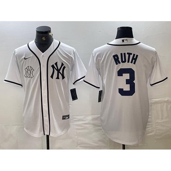 Men NeW York Yankees 3 Babe Ruth White Cool Base Stitched Baseball Jersey