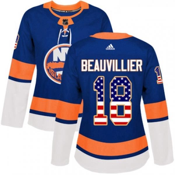 Womens Adidas New York Islanders 18 Anthony Beauvillier Authentic Royal Blue USA Flag Fashion NHL Jersey