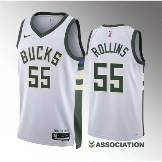Men Milwaukee Bucks 55 Ryan Rollins White Association Edition Stitched Basketball Jersey