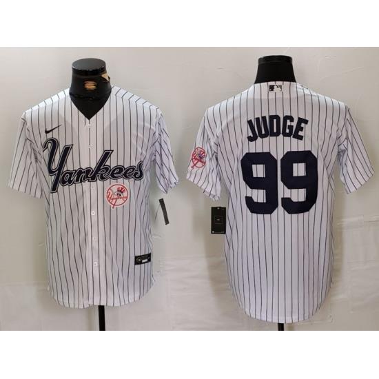 Men New York Yankees 99 Aaron Judge White Cool Base Stitched Baseball Jersey 2