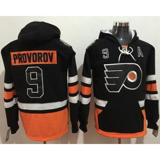 Men Philadelphia Flyers 9 Ivan Provorov Black Name  26 Number Pullover NHL Hoodie