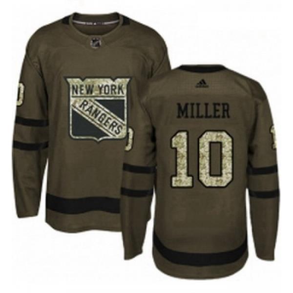 Youth Adidas New York Rangers 10 JT Miller Authentic Green Salute to Service NHL Jersey