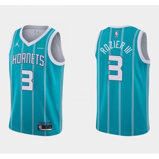 Men Charlotte Hornets 3 Terry Rozier III Aqua Stitched Basketball Jersey